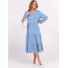 imageANRABESS Womens Long Lantern Sleeve Floral Midi Dresses 2025 Fall V Neck Casual Flowy Aline Tiered Boho Vacation Long DressFloral White Blue
