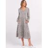 imageANRABESS Womens Long Lantern Sleeve Floral Midi Dresses 2025 Fall V Neck Casual Flowy Aline Tiered Boho Vacation Long DressGrey White Spot Print