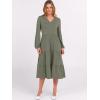 imageANRABESS Womens Long Lantern Sleeve Floral Midi Dresses 2025 Fall V Neck Casual Flowy Aline Tiered Boho Vacation Long DressOlive Green