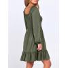 imageANRABESS Womens Long Lantern Sleeve Square Neck Dress Smocked Tiered High Waist Ruffle Flowy Swing 2025 Fall Short DressesArmy Green