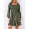 imageANRABESS Womens Long Lantern Sleeve Square Neck Dress Smocked Tiered High Waist Ruffle Flowy Swing 2025 Fall Short DressesArmy Green