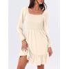 imageANRABESS Womens Long Lantern Sleeve Square Neck Dress Smocked Tiered High Waist Ruffle Flowy Swing 2025 Fall Short DressesBeige
