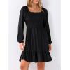 imageANRABESS Womens Long Lantern Sleeve Square Neck Dress Smocked Tiered High Waist Ruffle Flowy Swing 2025 Fall Short DressesBlack