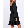 imageANRABESS Womens Long Lantern Sleeve Square Neck Dress Smocked Tiered High Waist Ruffle Flowy Swing 2025 Fall Short DressesBlack