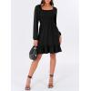 imageANRABESS Womens Long Lantern Sleeve Square Neck Dress Smocked Tiered High Waist Ruffle Flowy Swing 2025 Fall Short DressesBlack