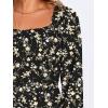 imageANRABESS Womens Long Lantern Sleeve Square Neck Dress Smocked Tiered High Waist Ruffle Flowy Swing 2025 Fall Short DressesBlack Floral