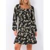 imageANRABESS Womens Long Lantern Sleeve Square Neck Dress Smocked Tiered High Waist Ruffle Flowy Swing 2025 Fall Short DressesBlack Floral