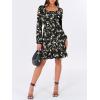imageANRABESS Womens Long Lantern Sleeve Square Neck Dress Smocked Tiered High Waist Ruffle Flowy Swing 2025 Fall Short DressesBlack Floral