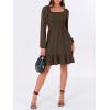 imageANRABESS Womens Long Lantern Sleeve Square Neck Dress Smocked Tiered High Waist Ruffle Flowy Swing 2025 Fall Short DressesBrown