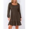 imageANRABESS Womens Long Lantern Sleeve Square Neck Dress Smocked Tiered High Waist Ruffle Flowy Swing 2025 Fall Short DressesBrown