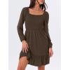 imageANRABESS Womens Long Lantern Sleeve Square Neck Dress Smocked Tiered High Waist Ruffle Flowy Swing 2025 Fall Short DressesBrown