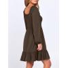 imageANRABESS Womens Long Lantern Sleeve Square Neck Dress Smocked Tiered High Waist Ruffle Flowy Swing 2025 Fall Short DressesBrown