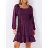 imageANRABESS Womens Long Lantern Sleeve Square Neck Dress Smocked Tiered High Waist Ruffle Flowy Swing 2025 Fall Short DressesDeep Purple