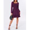 imageANRABESS Womens Long Lantern Sleeve Square Neck Dress Smocked Tiered High Waist Ruffle Flowy Swing 2025 Fall Short DressesDeep Purple