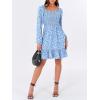 imageANRABESS Womens Long Lantern Sleeve Square Neck Dress Smocked Tiered High Waist Ruffle Flowy Swing 2025 Fall Short DressesFloral Blue