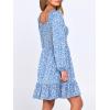 imageANRABESS Womens Long Lantern Sleeve Square Neck Dress Smocked Tiered High Waist Ruffle Flowy Swing 2025 Fall Short DressesFloral Blue