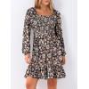 imageANRABESS Womens Long Lantern Sleeve Square Neck Dress Smocked Tiered High Waist Ruffle Flowy Swing 2025 Fall Short DressesFloral Navy Blue