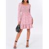imageANRABESS Womens Long Lantern Sleeve Square Neck Dress Smocked Tiered High Waist Ruffle Flowy Swing 2025 Fall Short DressesFloral Pink