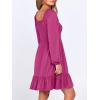 imageANRABESS Womens Long Lantern Sleeve Square Neck Dress Smocked Tiered High Waist Ruffle Flowy Swing 2025 Fall Short DressesHot Pink