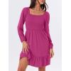 imageANRABESS Womens Long Lantern Sleeve Square Neck Dress Smocked Tiered High Waist Ruffle Flowy Swing 2025 Fall Short DressesHot Pink