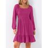 imageANRABESS Womens Long Lantern Sleeve Square Neck Dress Smocked Tiered High Waist Ruffle Flowy Swing 2025 Fall Short DressesHot Pink