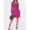 imageANRABESS Womens Long Lantern Sleeve Square Neck Dress Smocked Tiered High Waist Ruffle Flowy Swing 2025 Fall Short DressesHot Pink