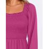 imageANRABESS Womens Long Lantern Sleeve Square Neck Dress Smocked Tiered High Waist Ruffle Flowy Swing 2025 Fall Short DressesHot Pink