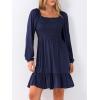 imageANRABESS Womens Long Lantern Sleeve Square Neck Dress Smocked Tiered High Waist Ruffle Flowy Swing 2025 Fall Short DressesNavy Blue