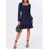 imageANRABESS Womens Long Lantern Sleeve Square Neck Dress Smocked Tiered High Waist Ruffle Flowy Swing 2025 Fall Short DressesNavy Blue