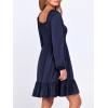 imageANRABESS Womens Long Lantern Sleeve Square Neck Dress Smocked Tiered High Waist Ruffle Flowy Swing 2025 Fall Short DressesNavy Blue