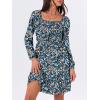 imageANRABESS Womens Long Lantern Sleeve Square Neck Dress Smocked Tiered High Waist Ruffle Flowy Swing 2025 Fall Short DressesPrint Blue White