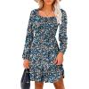 imageANRABESS Womens Long Lantern Sleeve Square Neck Dress Smocked Tiered High Waist Ruffle Flowy Swing 2025 Fall Short DressesPrint Blue White