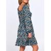 imageANRABESS Womens Long Lantern Sleeve Square Neck Dress Smocked Tiered High Waist Ruffle Flowy Swing 2025 Fall Short DressesPrint Blue White