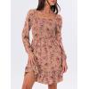 imageANRABESS Womens Long Lantern Sleeve Square Neck Dress Smocked Tiered High Waist Ruffle Flowy Swing 2025 Fall Short DressesPrint Rose Pink