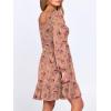 imageANRABESS Womens Long Lantern Sleeve Square Neck Dress Smocked Tiered High Waist Ruffle Flowy Swing 2025 Fall Short DressesPrint Rose Pink
