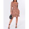 imageANRABESS Womens Long Lantern Sleeve Square Neck Dress Smocked Tiered High Waist Ruffle Flowy Swing 2025 Fall Short DressesPrint Rose Pink