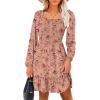 imageANRABESS Womens Long Lantern Sleeve Square Neck Dress Smocked Tiered High Waist Ruffle Flowy Swing 2025 Fall Short DressesPrint Rose Pink