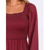 imageANRABESS Womens Long Lantern Sleeve Square Neck Dress Smocked Tiered High Waist Ruffle Flowy Swing 2025 Fall Short DressesRed