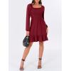 imageANRABESS Womens Long Lantern Sleeve Square Neck Dress Smocked Tiered High Waist Ruffle Flowy Swing 2025 Fall Short DressesRed