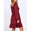 imageANRABESS Womens Long Lantern Sleeve Square Neck Dress Smocked Tiered High Waist Ruffle Flowy Swing 2025 Fall Short DressesRed