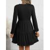 imageANRABESS Womens Long Sleeve Dress 2025 Fall Casual V Neck Tiered Flowy Swing Short Mini Dresses Beach Travel Vacation OutfitsBlack