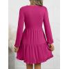 imageANRABESS Womens Long Sleeve Dress 2025 Fall Casual V Neck Tiered Flowy Swing Short Mini Dresses Beach Travel Vacation OutfitsHot Pink