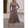 imageANRABESS Womens Long Sleeve Elegant Modest Drop Waist Maxi Dress 2025 Fall Casual Flowy Pleated Long Dresses with PocketsBrown