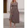 imageANRABESS Womens Long Sleeve Elegant Modest Drop Waist Maxi Dress 2025 Fall Casual Flowy Pleated Long Dresses with PocketsBrown