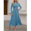 imageANRABESS Womens Long Sleeve Elegant Modest Drop Waist Maxi Dress 2025 Fall Casual Flowy Pleated Long Dresses with PocketsLake Green