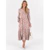imageANRABESS Womens Long Sleeve Maxi Dresses 2025 Fall Casual V Neck Flowy Tiered Boho Modest Trendy Vacation Dress with PocketsFloral Pink