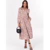 imageANRABESS Womens Long Sleeve Maxi Dresses 2025 Fall Casual V Neck Flowy Tiered Boho Modest Trendy Vacation Dress with PocketsFloral Pink