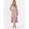 imageANRABESS Womens Long Sleeve Maxi Dresses 2025 Fall Casual V Neck Flowy Tiered Boho Modest Trendy Vacation Dress with PocketsFloral Pink