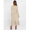 imageANRABESS Womens Long Sleeve Midi Dress 2025 Fall Rib Knit Crew Neck A Line Soft Flowy Swing Dresses with Pocket Casual TrendyLight Khaki