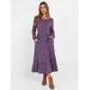 imageANRABESS Womens Long Sleeve Midi Dress 2025 Fall Rib Knit Crew Neck A Line Soft Flowy Swing Dresses with Pocket Casual TrendyPurple